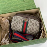 Gucci Unisex Ophidia GG Small Crossbody Bag Beige Ebony GG Supreme Canvas Double G (15)