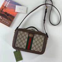 Gucci Unisex Ophidia GG Small Crossbody Bag Web Beige Ebony GG Supreme Canvas Double G (6)