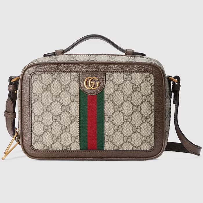 Gucci Unisex Ophidia GG Small Crossbody Bag Web Beige Ebony GG Supreme Canvas Double G