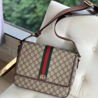 Gucci Unisex Ophidia Medium Messenger Bag Beige Ebony GG Supreme Canvas Double G (6)