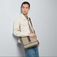 Gucci Unisex Ophidia Medium Messenger Bag Beige Ebony GG Supreme Canvas Double G (6)