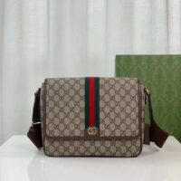 Gucci Unisex Ophidia Medium Messenger Bag Beige Ebony GG Supreme Canvas Double G (6)