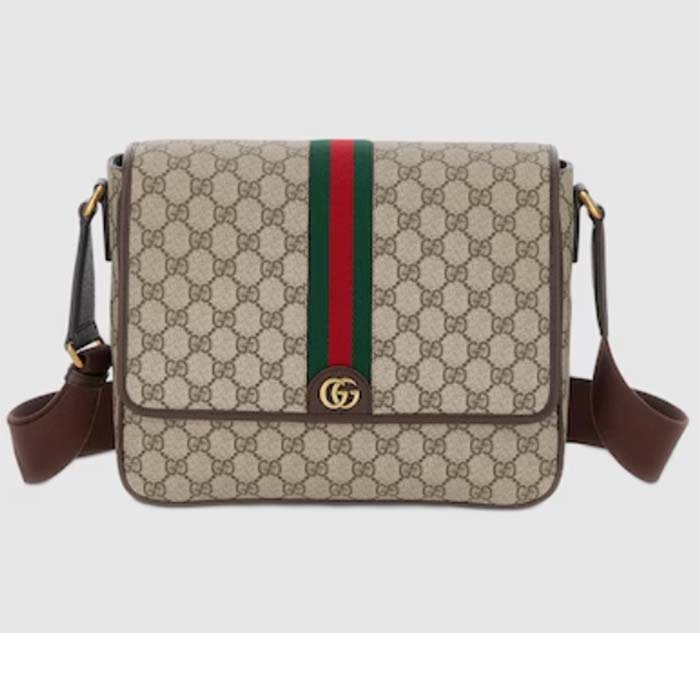 Gucci Unisex Ophidia Medium Messenger Bag Beige Ebony GG Supreme Canvas Double G