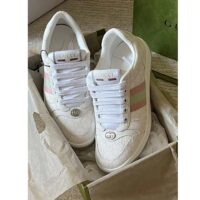 Gucci Unisex Screener Sneaker White GG Supreme Canvas Pink Green Web Rubber Sole (9)