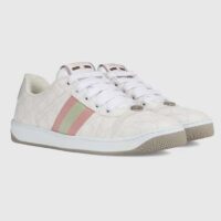 Gucci Unisex Screener Sneaker White GG Supreme Canvas Pink Green Web Rubber Sole (9)