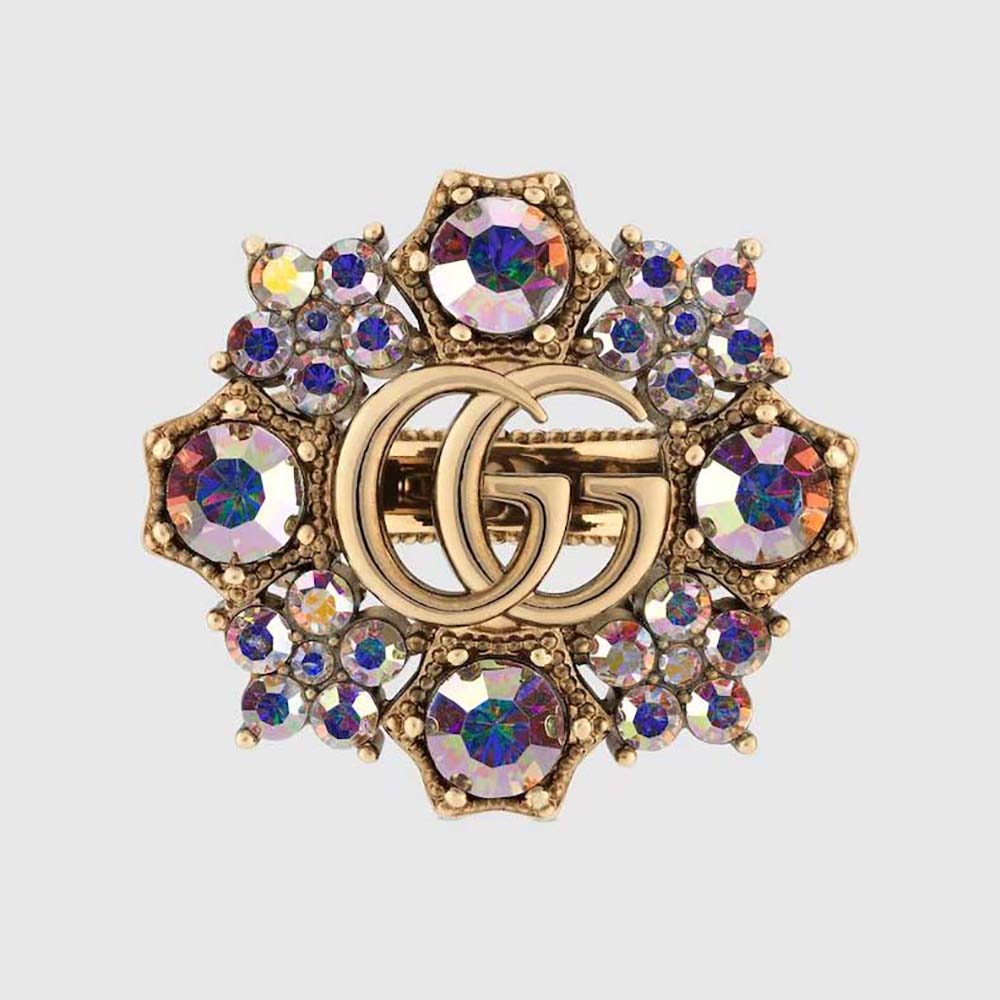 Gucci Women Double G Crystal Flower Ring
