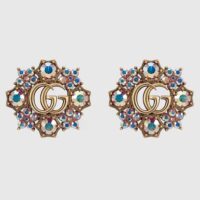 Gucci Women Double G Crystal Flowers Earrings (1)