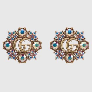 Gucci Women Double G Crystal Flowers Earrings
