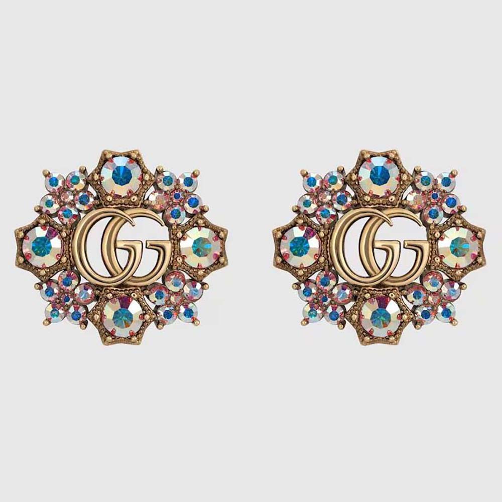 Gucci Women Double G Crystal Flowers Earrings