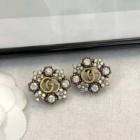 Gucci Women Double G Crystal Flowers Earrings (1)