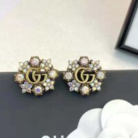 Gucci Women Double G Crystal Flowers Earrings (1)