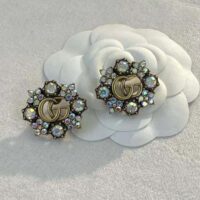 Gucci Women Double G Crystal Flowers Earrings (1)