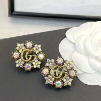 Gucci Women Double G Crystal Flowers Earrings (1)