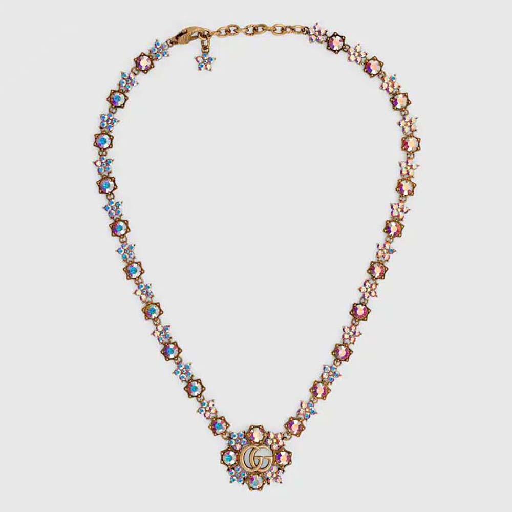 Gucci Women Double G Crystal Flowers Necklace