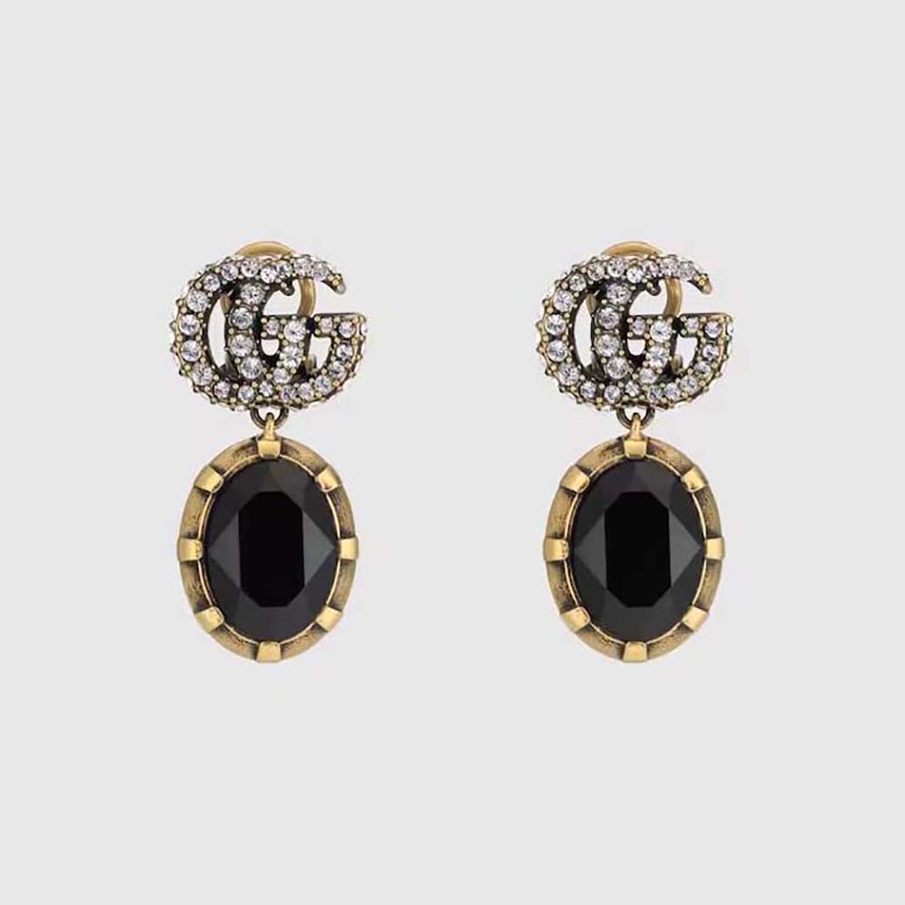 Gucci Women Double G Earrings with Black Crystals