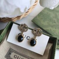 Gucci Women Double G Earrings with Black Crystals (1)