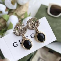 Gucci Women Double G Earrings with Black Crystals (1)