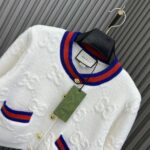 Gucci Women Felted GG Wool Cardigan Web Ivory Crewneck Dropped Shoulder Long Sleeves - Image 7