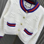 Gucci Women Felted GG Wool Cardigan Web Ivory Crewneck Dropped Shoulder Long Sleeves - Image 5
