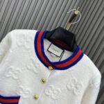 Gucci Women Felted GG Wool Cardigan Web Ivory Crewneck Dropped Shoulder Long Sleeves - Image 9