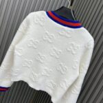 Gucci Women Felted GG Wool Cardigan Web Ivory Crewneck Dropped Shoulder Long Sleeves - Image 6