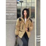 Gucci Women GG Canvas Bomber Jacket Camel Ebony Black Trim Lined Dropped Shoulder Padded - Image 16