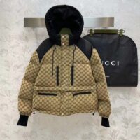 Gucci Women GG Canvas Bomber Jacket Camel Ebony Black Trim Lined Dropped Shoulder Padded (11)