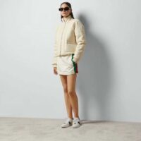 Gucci Women GG Canvas Bomber Jacket Cream Self-Covered Buttons Interlocking G Lined High Neck (14)