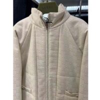 Gucci Women GG Canvas Bomber Jacket Cream Self-Covered Buttons Interlocking G Lined High Neck (14)