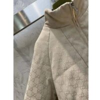 Gucci Women GG Canvas Bomber Jacket Cream Self-Covered Buttons Interlocking G Lined High Neck (14)