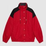 Veste bomber en toile GG pour femme de Gucci, col montant, cordon de serrage, capuche amovible, gilet, épaules tombantes