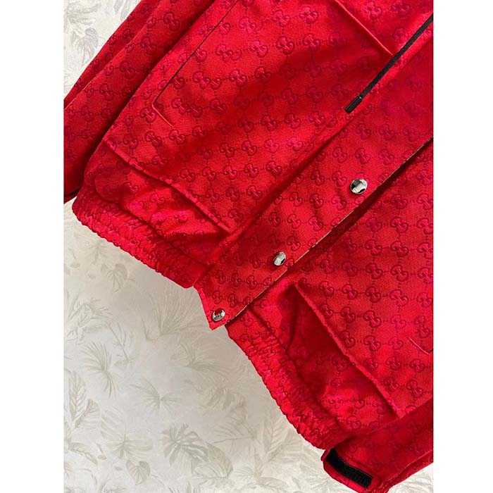 Gucci Men GG Canvas Bomber Jacket High Neck Drawstring Detachable Hood Gilet Dropped Shoulder