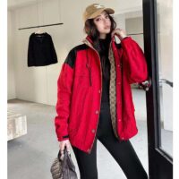 Gucci Women GG Canvas Bomber Jacket High Neck Drawstring Detachable Hood Gilet Dropped Shoulder (1)