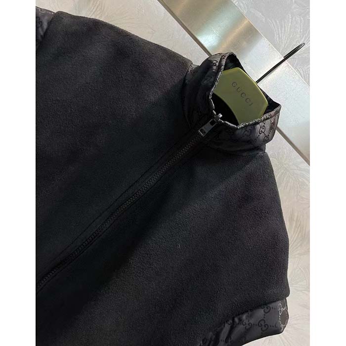 Gucci Men GG Canvas Bomber Jacket High Neck Drawstring Detachable Hood Gilet Dropped Shoulder