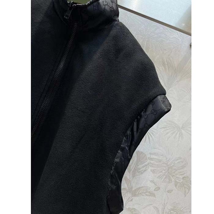 Gucci Men GG Canvas Bomber Jacket High Neck Drawstring Detachable Hood Gilet Dropped Shoulder
