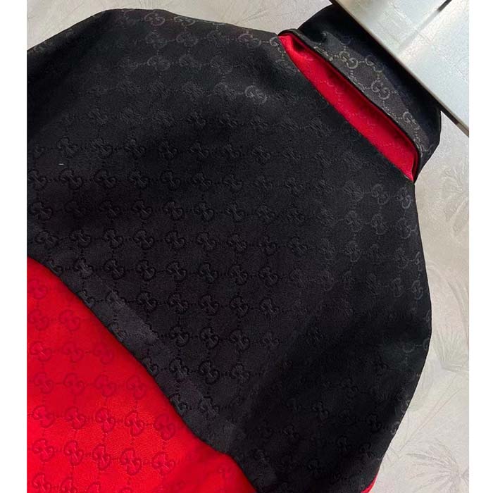 Gucci Men GG Canvas Bomber Jacket High Neck Drawstring Detachable Hood Gilet Dropped Shoulder
