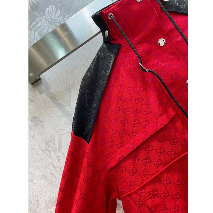Gucci Men GG Canvas Bomber Jacket High Neck Drawstring Detachable Hood Gilet Dropped Shoulder