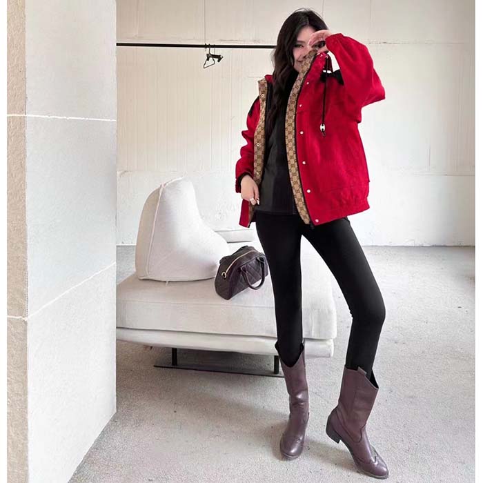 Gucci Women GG Canvas Bomber Jacket High Neck Drawstring Detachable Hood Gilet Dropped Shoulder