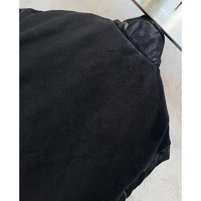 Gucci Men GG Canvas Bomber Jacket High Neck Drawstring Detachable Hood Gilet Dropped Shoulder