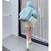 Gucci Women GG Canvas Hooded Bomber Jacket Pale Blue Two Side Pockets Padded Drawstring Hem (10)
