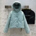 Gucci Men GG Canvas Hooded Bomber Jacket Pale Blue Two Side Pockets Padded Drawstring Hem - Imagen 2