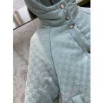 Gucci Men GG Canvas Hooded Bomber Jacket Pale Blue Two Side Pockets Padded Drawstring Hem - Imagen 7