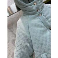 Gucci Women GG Canvas Hooded Bomber Jacket Pale Blue Two Side Pockets Padded Drawstring Hem (10)