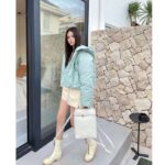 Gucci Women GG Canvas Hooded Bomber Jacket Pale Blue Two Side Pockets Padded Drawstring Hem - Image 11