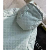 Gucci Women GG Canvas Hooded Bomber Jacket Pale Blue Two Side Pockets Padded Drawstring Hem (10)