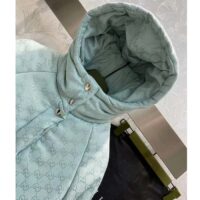 Gucci Women GG Canvas Hooded Bomber Jacket Pale Blue Two Side Pockets Padded Drawstring Hem (10)