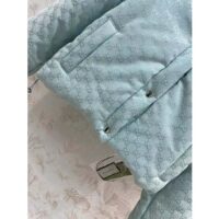 Gucci Women GG Canvas Hooded Bomber Jacket Pale Blue Two Side Pockets Padded Drawstring Hem (10)