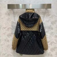 Gucci Women GG Canvas Nylon Zip Jacket Interlocking G Patch High Collar Drawstring Waistband (14)