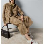 Gucci Women GG Canvas Print Camel Ebony Belt Loops Wide Leg Cropped Length - immagine 11