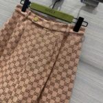 Gucci Women GG Canvas Print Camel Ebony Belt Loops Wide Leg Cropped Length - immagine 6